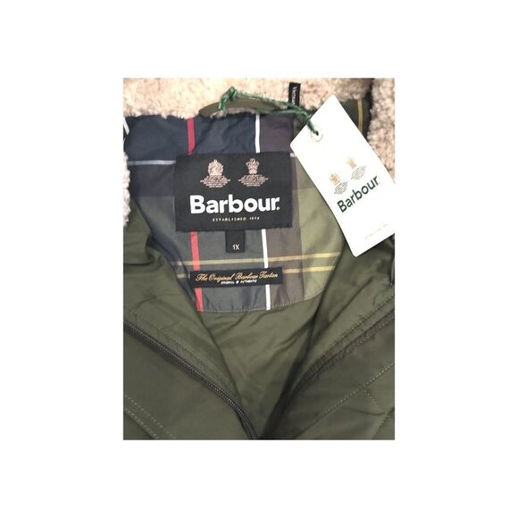 Barbour Womens Olive Green Quilted Hooded Coat With Sherpa Lining Size 1X - Picture 3 of 9